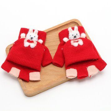 Рукавички дитячі з зайчиком, Червоний,  2-4 роки  фото