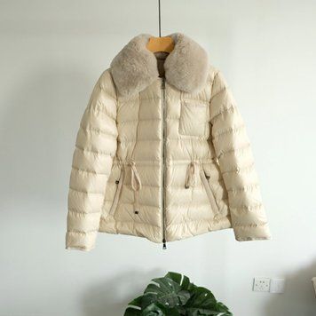Жіноча куртка з пуху з хутряним коміром, Бежевий, XL (а3561) фото