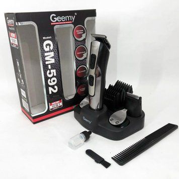 Машинка для стрижки 10в1 GEMEI GM-592, тример для бороди, триммер бездротової. Колір: чорний фото