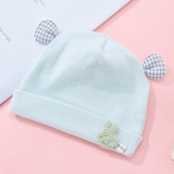Шапка дитяча з вушками в клітинку (Голубий 30-35 см) фото