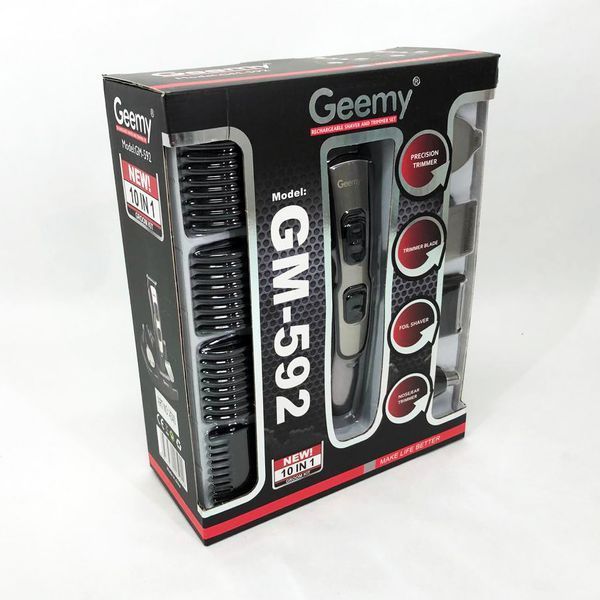Машинка для стрижки 10в1 GEMEI GM-592, тример для бороди, триммер бездротової. Колір: чорний фото