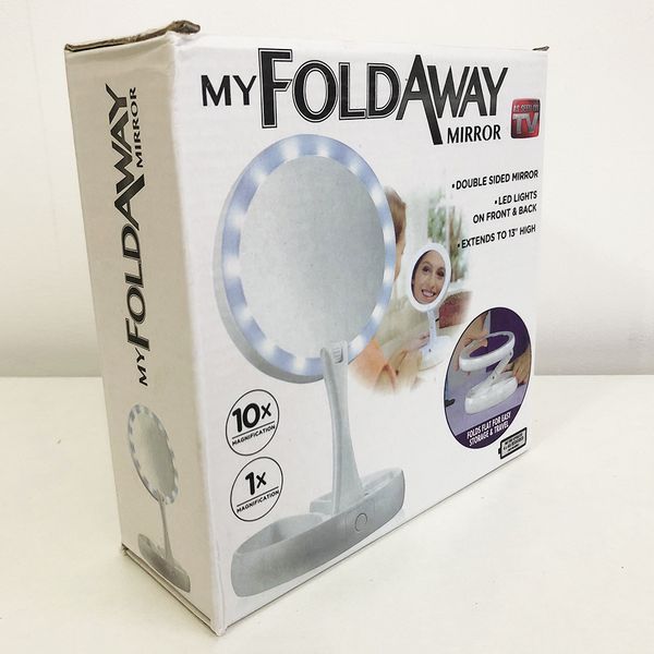 Складное зеркало для макияжа с Led подсветкой круглое увеличительное 10x My Fold Away Mirror. Цвет: белый фото