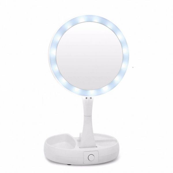 Складное зеркало для макияжа с Led подсветкой круглое увеличительное 10x My Fold Away Mirror. Цвет: белый фото