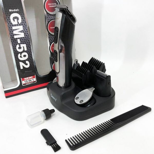 Машинка для стрижки 10в1 GEMEI GM-592, тример для бороди, триммер бездротової. Колір: чорний фото