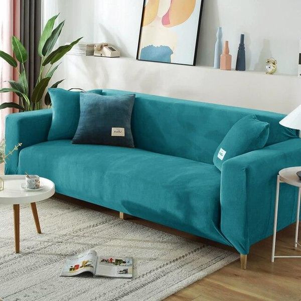 Чехол для защиты трехместного дивана Diana Textile Plush Velvet, 195-230 см, Бирюзовый фото