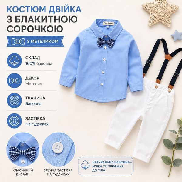 Костюм двійка з блакитною сорочкою (Білий 90см) фото