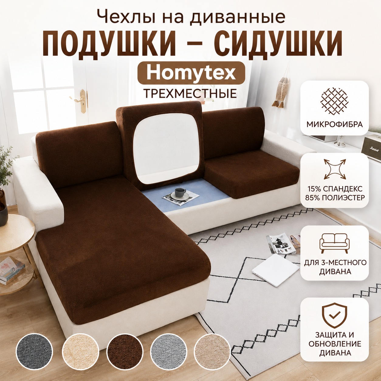 Инфографика Чехлы на диван подушки - сидушки Homytex Трехместные