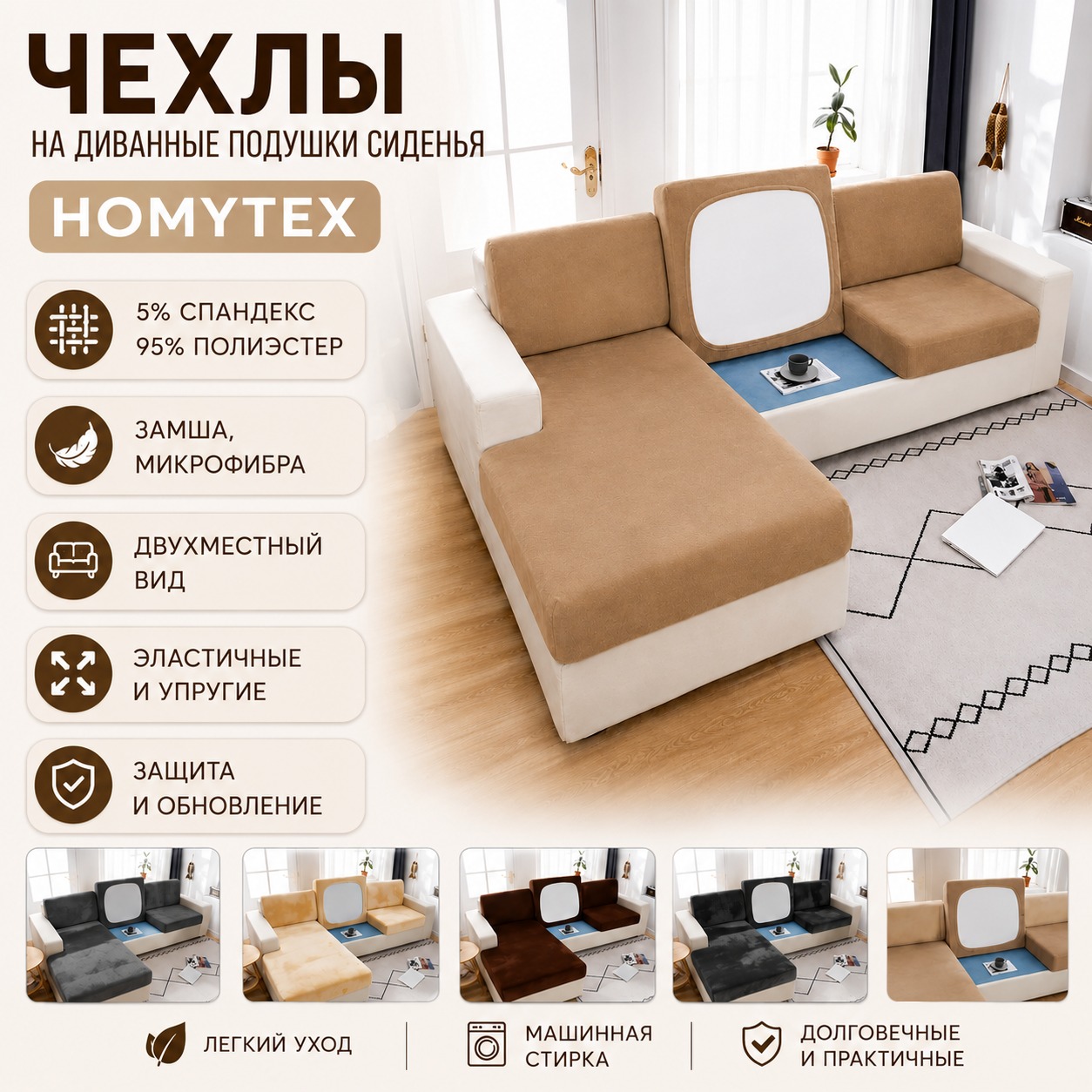 Инфографика Чехлы на диванные подушки сиденья Homytex, Двухместный