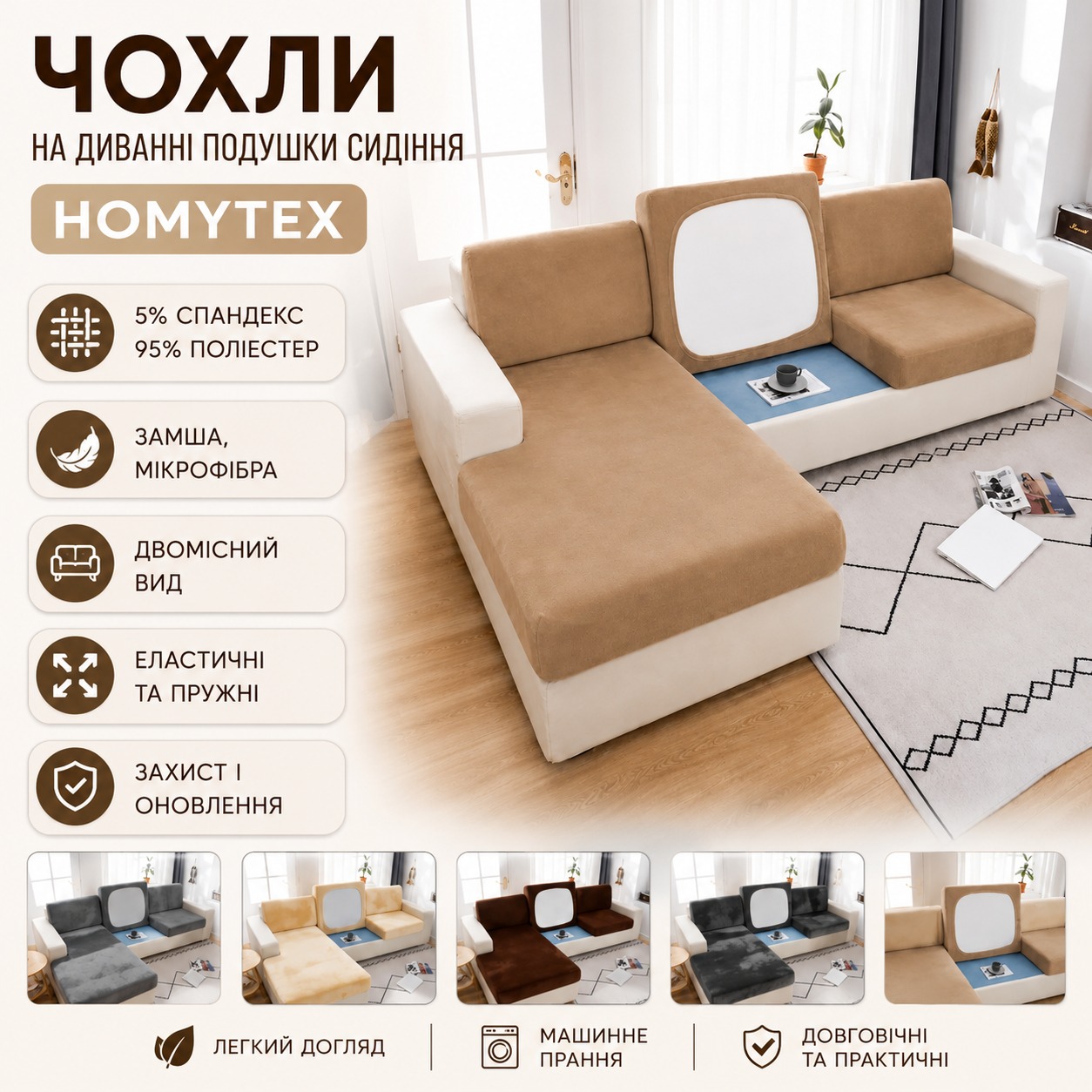 Інфографіка Чохли на диванні подушки сидіння Homytex Двомісний