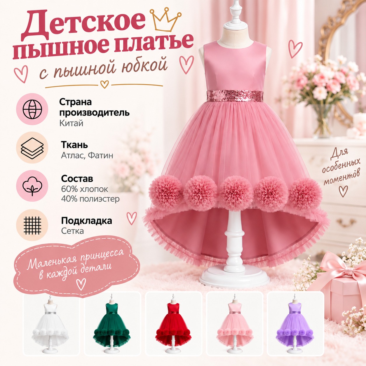 Инфографика Детское изысканное платье с пышной юбкой