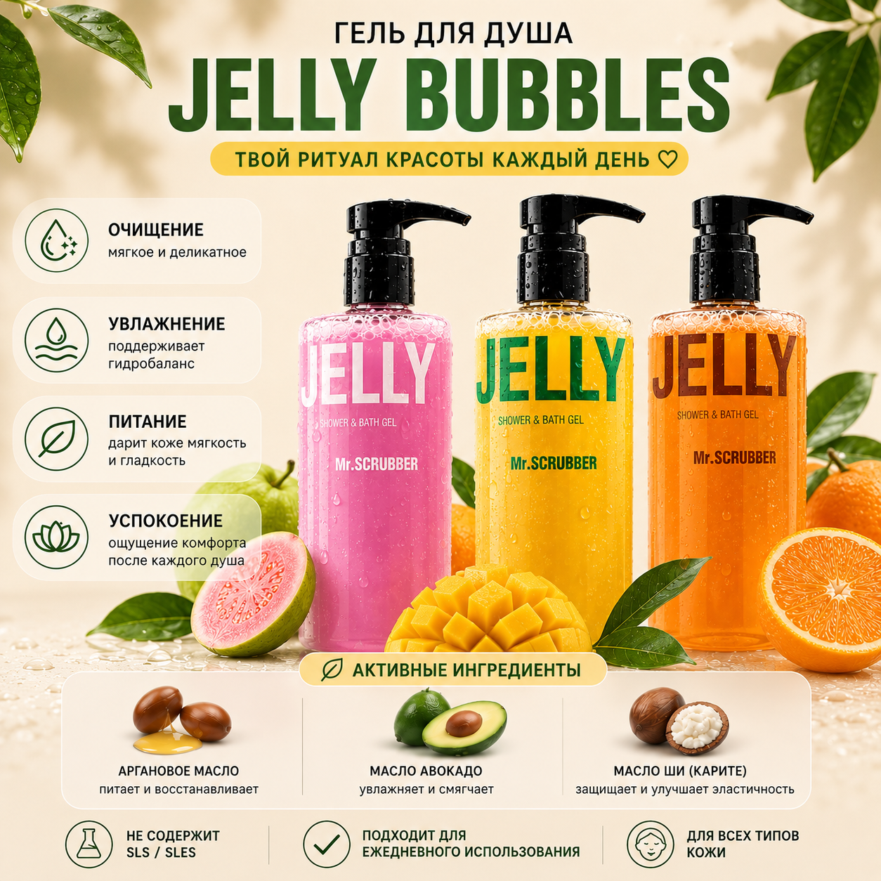 Инфографика Гель для душа Jelly Bubbles Mr.SCRUBBER