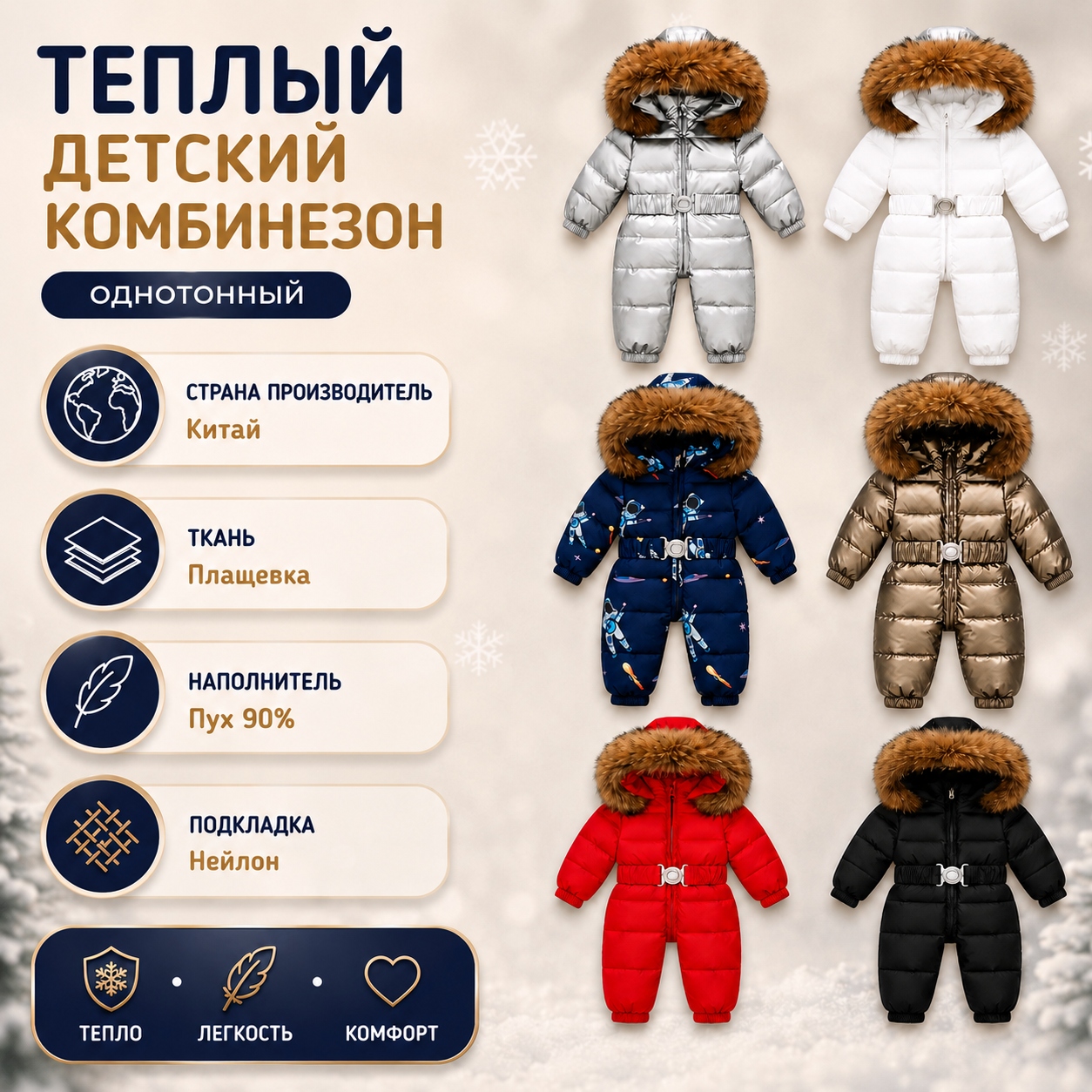 Инфографика Комбинезон детский теплый однотонный MON