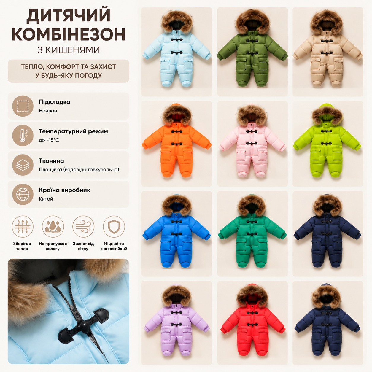 Інфографіка Комбінезон дитячий з кишенями