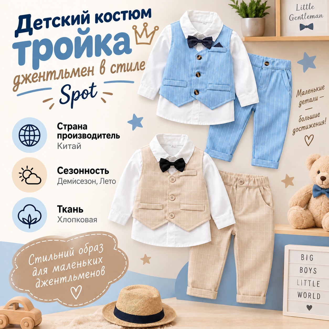 Инфографика Костюм детский тройка джентльмен в полоску Spot