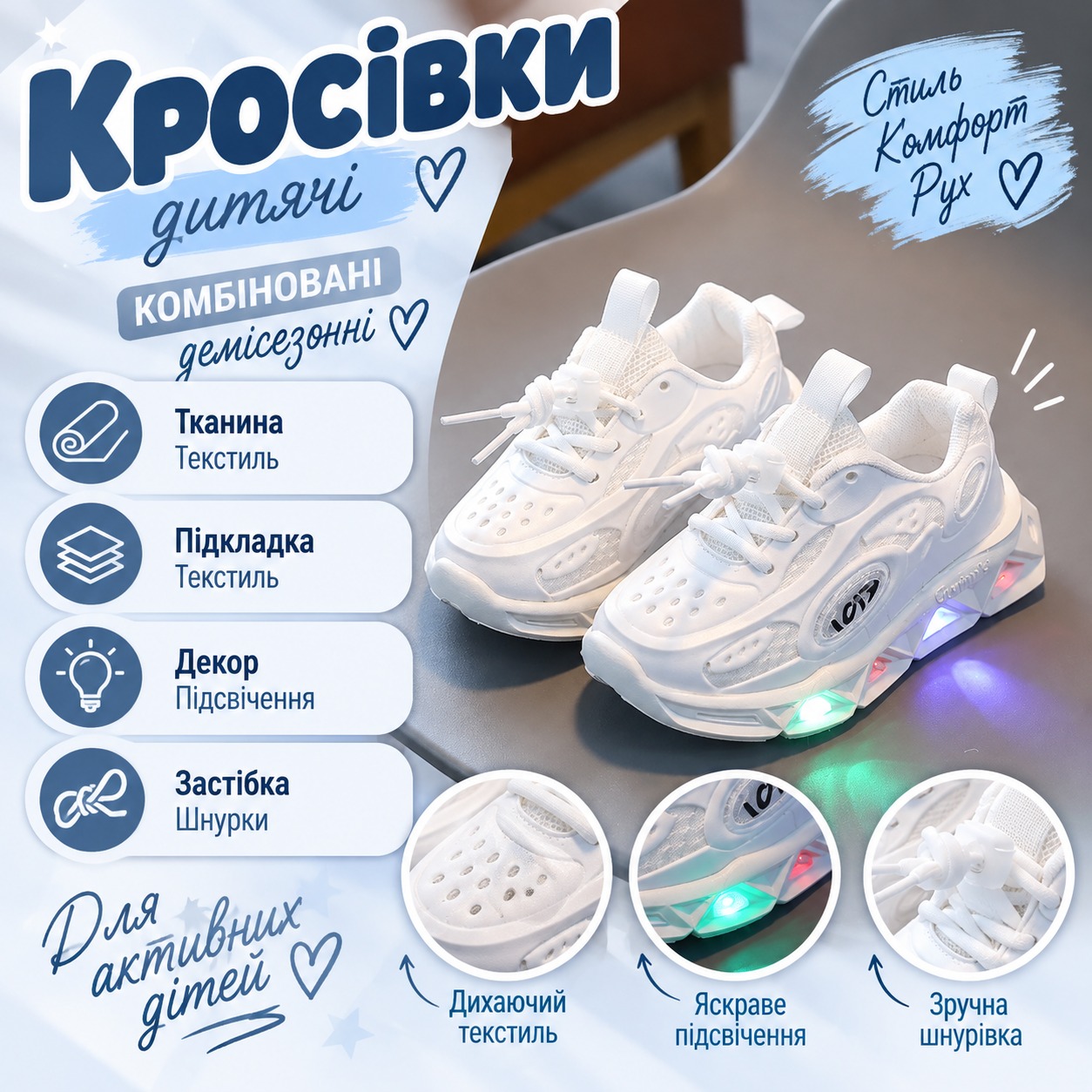 Інфографіка Кросівки дитячі комбіновані демісезонні