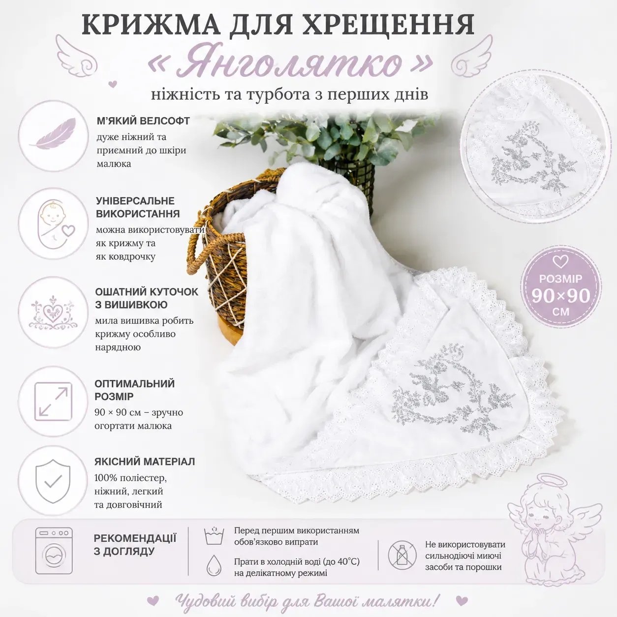 Інфографіка Крижма для хрещення "Янголятко"