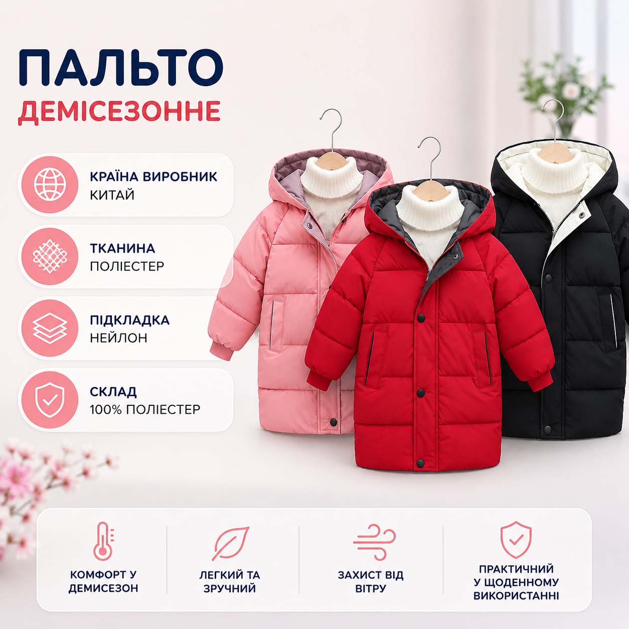 Інфографіка Пальто демісезонне з капюшоном