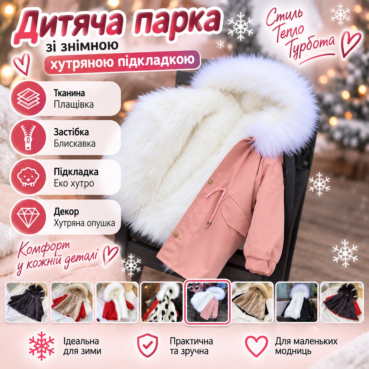 Інфографіка Парка дитяча з зйомною хутряною підкладкою