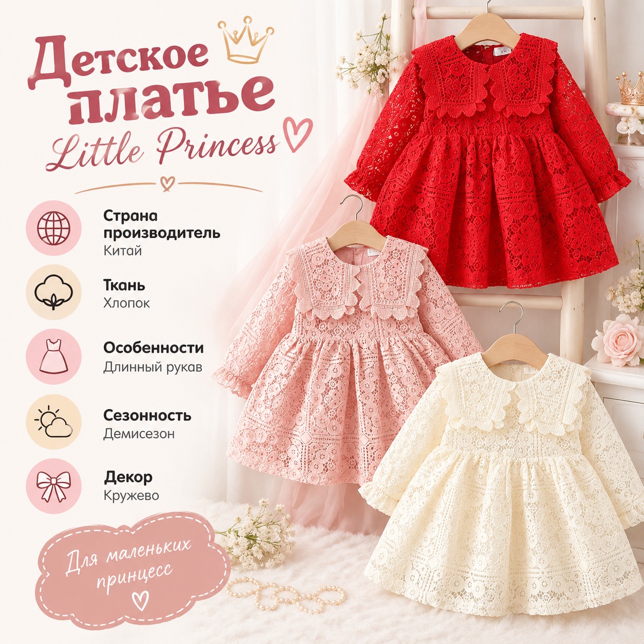 Инфографика Платье детское кружевное Little Princess
