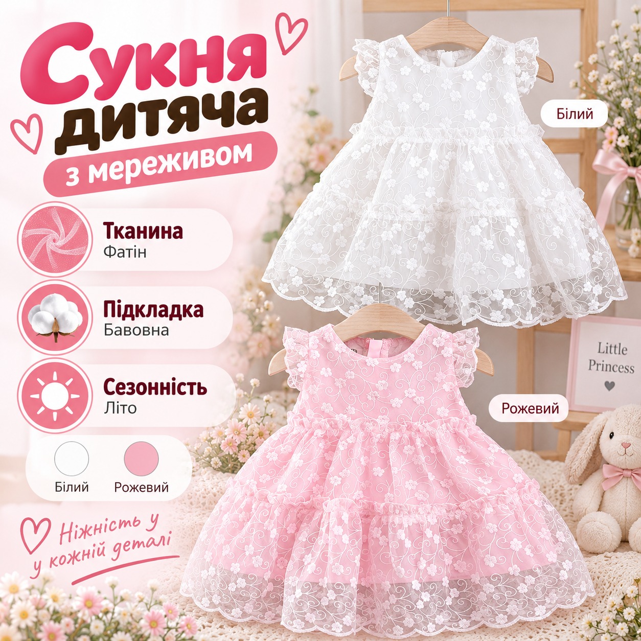Інфографіка Сукня дитяча з мереживними візерунками Summer Flower