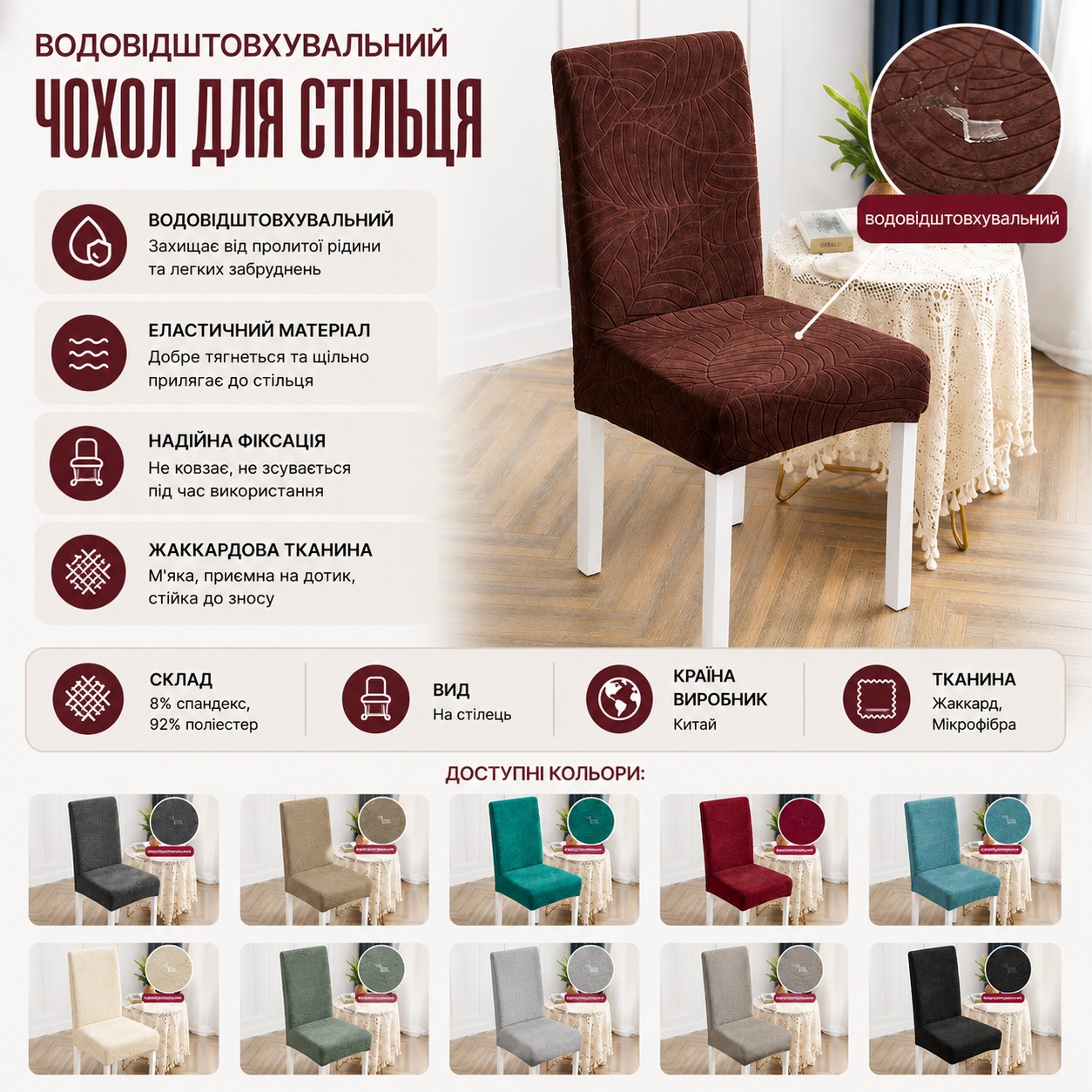 Інфографіка Водовідштовхувальний чохол для стільця 46x60 см